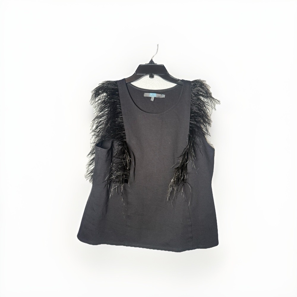 Eva Franco‎ Anthropologie Romana Top Womens XL Black Feather Trim Tank Blouse
